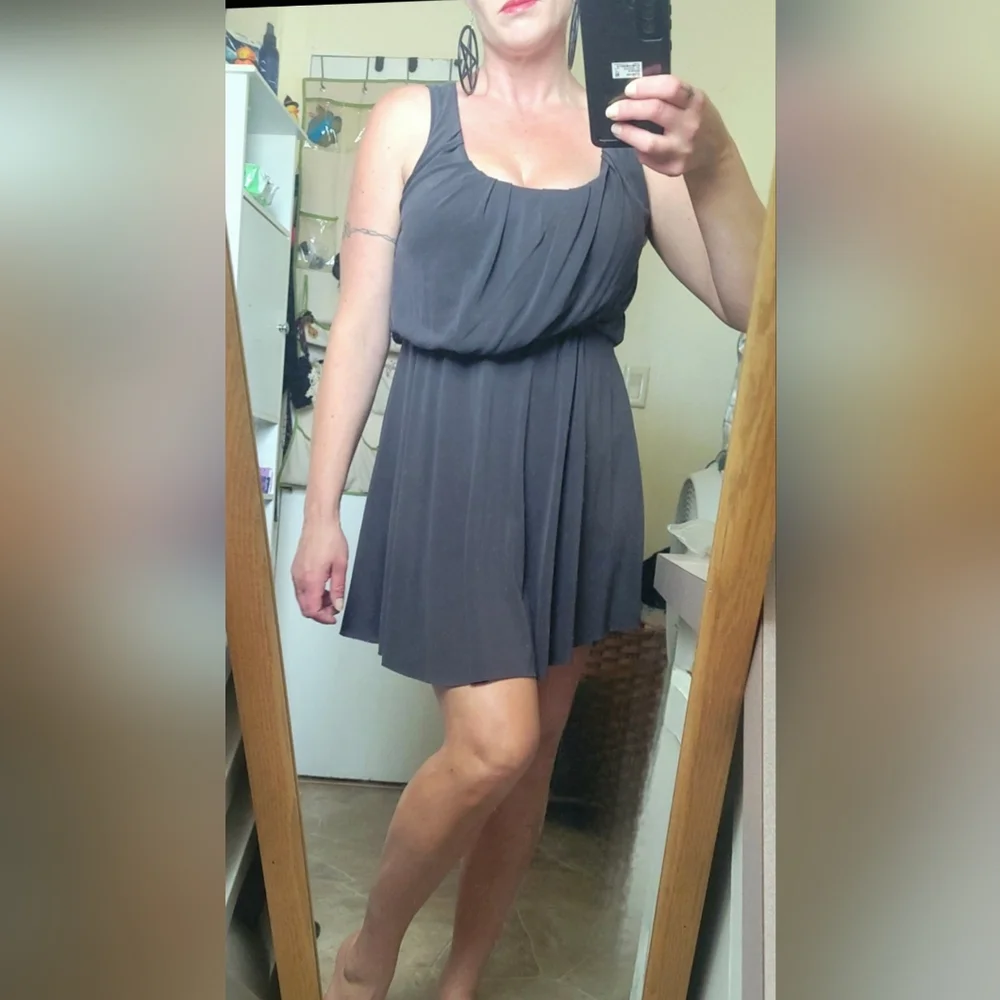 Free People charcoal new cupro true as love open tie back flowy mini dress L-1X - Picture 4 of 17